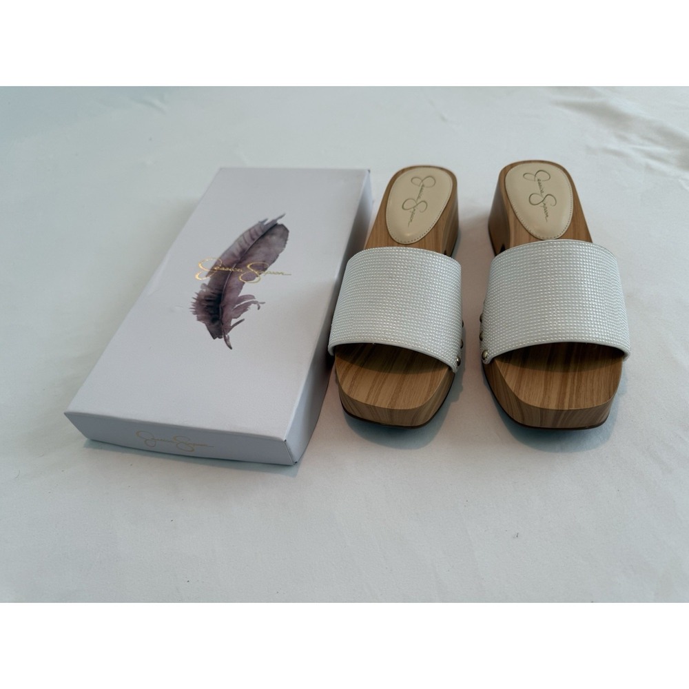 Women JessicaSimpson Shoe8m White Slipon With Chunky Hill Wedge Sole For Comfort - Picture 3 of 7